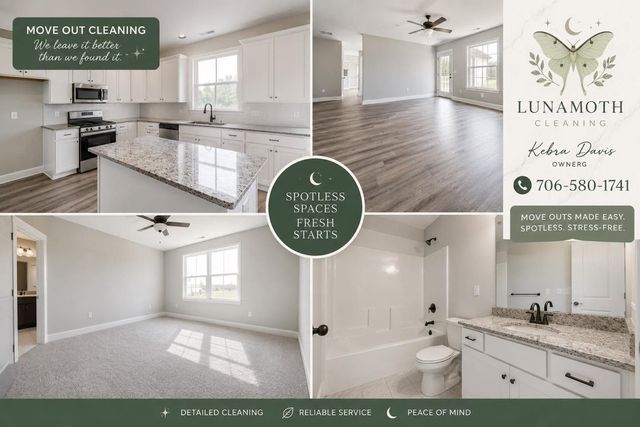 LunaMott cleaning service ad with bright white interior home photos and contact details